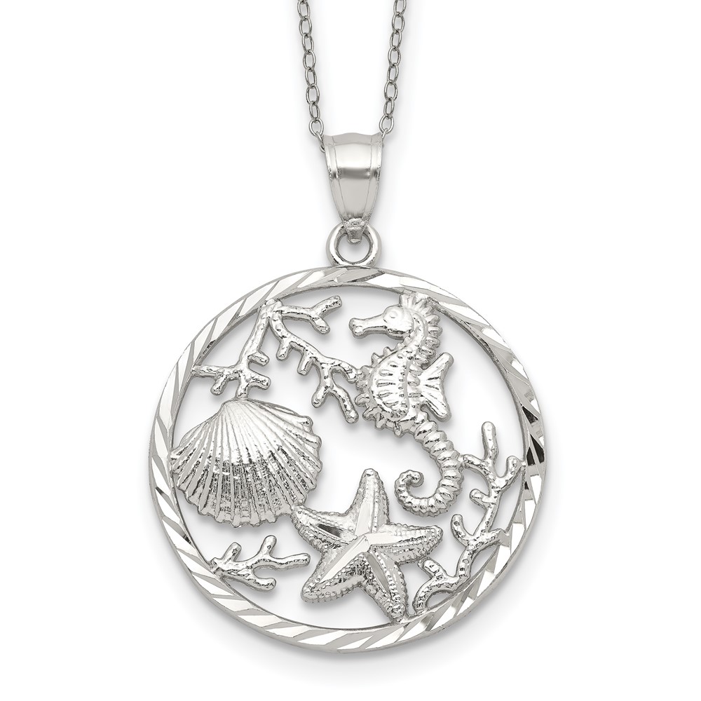 925 Sterling Silver Seahorse Starfish & Shell Necklace Charm Pendant